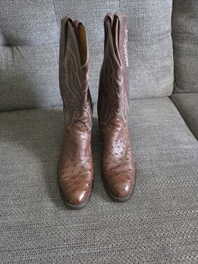 Lucchese Brown Ostrich Leather Boots 10B